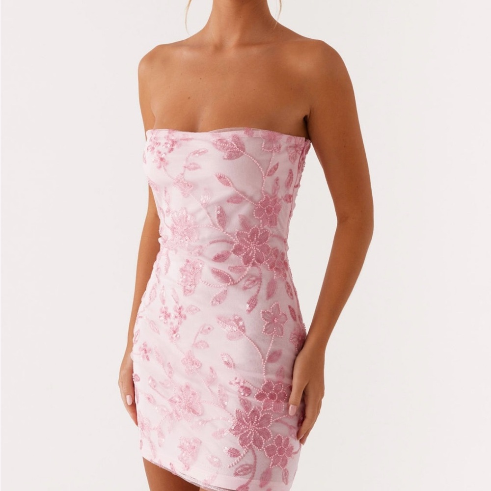 Peppermayo Strapless Pink Floral Dress